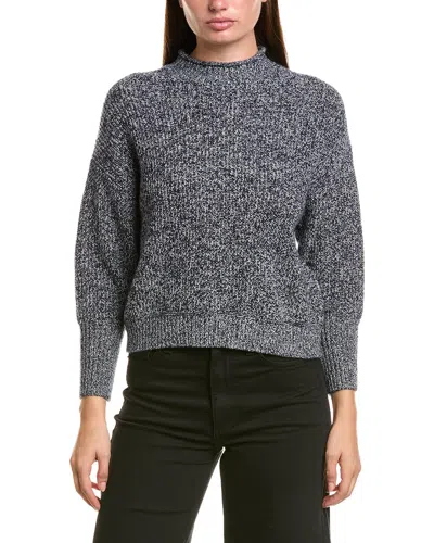 Hannah Rose Merino Wool Marled Fringe Mock Neck Sweater In Gray