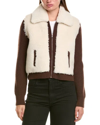 Hannah Rose Merino Wool Sherpa & Shaker Jacket In Brown