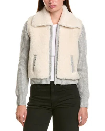 Hannah Rose Merino Wool Sherpa & Shaker Jacket In Neutral