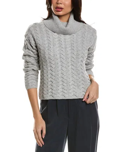Hannah Rose Merino Wool Staghorn Cable Turtleneck Sweater In Gray