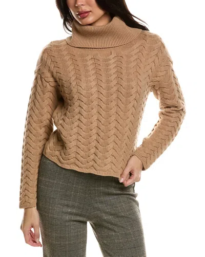 Hannah Rose Merino Wool Staghorn Cable Turtleneck Sweater In Brown