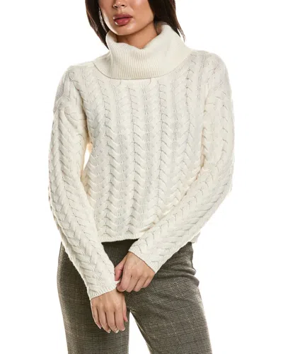 Hannah Rose Merino Wool Staghorn Cable Turtleneck Sweater In White