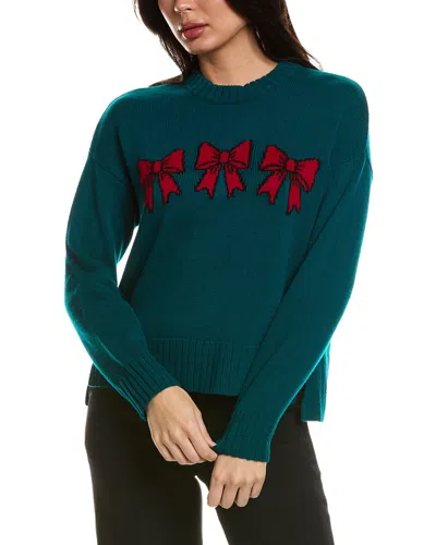Hannah Rose Merino Wool Three Bows Crewneck Sweater In Green