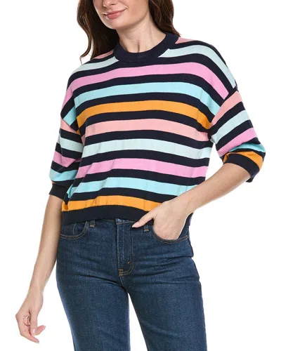 Hannah Rose Multi Stripe Elbow Sleeve Cashmere-blend Sweater In Pink