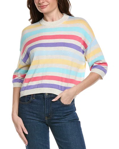 Hannah Rose Multi Stripe Elbow Sleeve Cashmere-blend Sweater In Gray