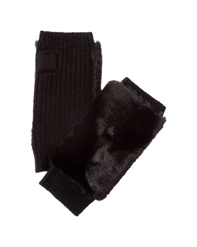 Hannah Rose Open Top Cashmere Mittens In Black