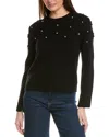 Hannah Rose Pearl Bobble Cluster Wool & Cashmere-blend Sweater In Black