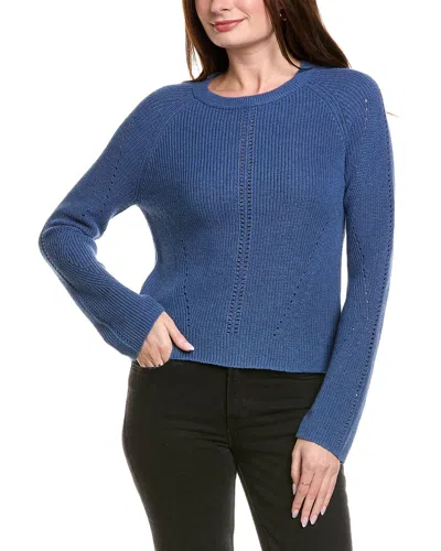 Hannah Rose Picot Stitch Shaker Crewneck Cashmere-blend Sweater In Blue
