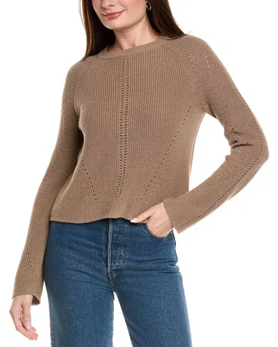 Hannah Rose Picot Stitch Shaker Crewneck Cashmere-blend Sweater In Brown