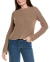 Hannah Rose Picot Stitch Shaker Crewneck Cashmere-blend Sweater In Brown