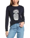 Hannah Rose Pineapple Intarsia Cashmere-blend Sweater In Blue