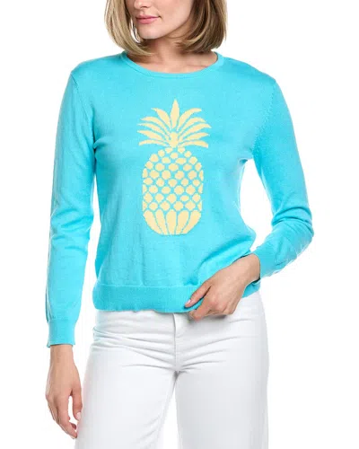 Hannah Rose Pineapple Intarsia Cashmere-blend Sweater In Blue