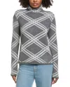 Hannah Rose Plaid Funnel Neck Wool & Cashmere-blend Sweater In Gray