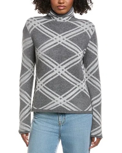 Hannah Rose Plaid Funnel Neck Wool & Cashmere-blend Sweater In Gray