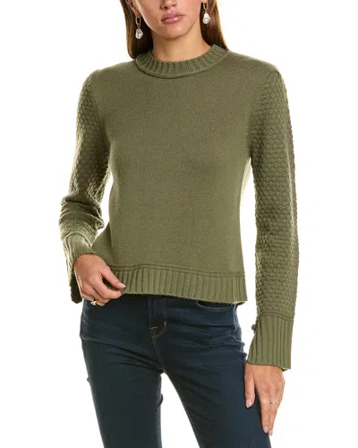 Hannah Rose Raised Diamond Sleeve Wool & Cashmere-blend Sweater In Green