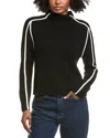 Hannah Rose Raised Tipping Mock Neck Wool & Cashmere-blend Sweater In Black