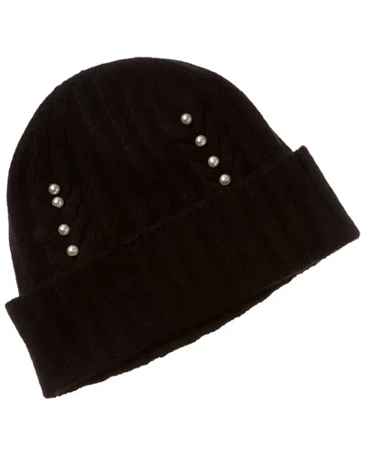 Hannah Rose Rib & Cable Pearls Cashmere Hat In Black