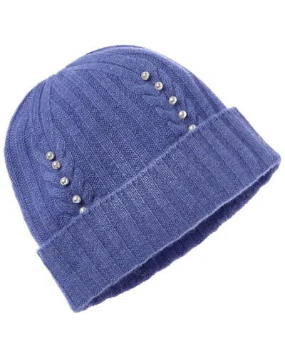 Hannah Rose Rib & Cable Pearls Cashmere Hat In Blue