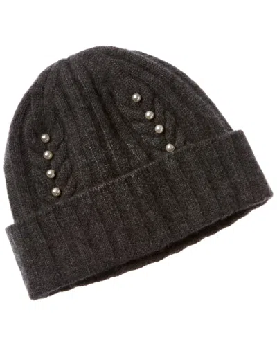 Hannah Rose Rib & Cable Pearls Cashmere Hat In Grey