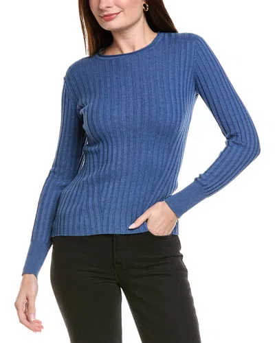 Hannah Rose Picot Stitch Shaker Crewneck Cashmere-blend Sweater In Blue