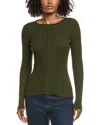 Hannah Rose Rib Crewneck Cashmere-blend Sweater In Gray
