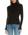 Hannah Rose Rib Ruffle Turtleneck Cashmere-blend Sweater In Black
