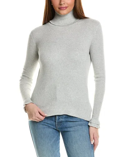 Hannah Rose Rib Ruffle Turtleneck Cashmere-blend Sweater In Grey
