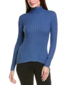 Hannah Rose Picot Stitch Shaker Crewneck Cashmere-blend Sweater In Blue