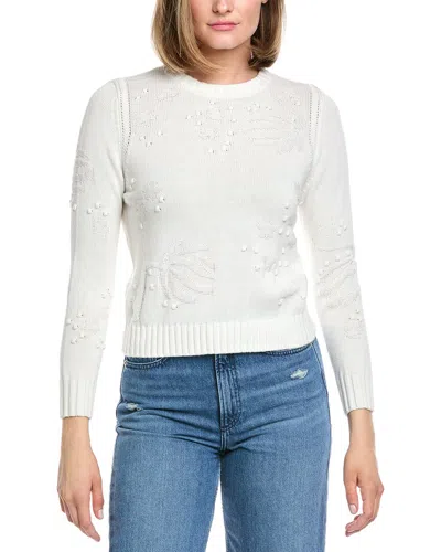 Hannah Rose Rosalind Flower & Bobble Cashmere-blend Sweater In White