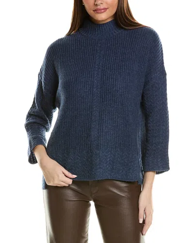 Hannah Rose Shaker Cable Turtleneck Wool & Cashmere-blend Sweater In Blue