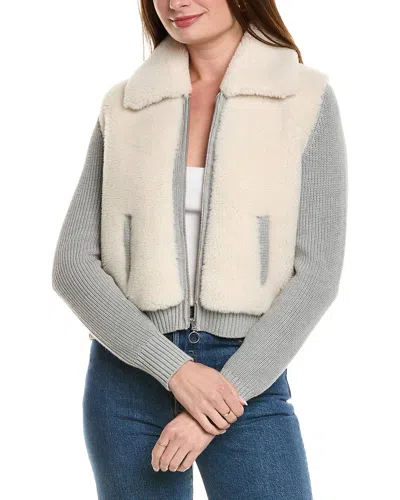Hannah Rose Sherpa Full Zip Shaker Cashmere-blend Jacket In Gray