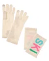Hannah Rose Ski Intarsia 3-in-1 Cashmere Gloves In White