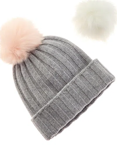 Hannah Rose Snap-top Pom Pom Cashmere Hat In Gray