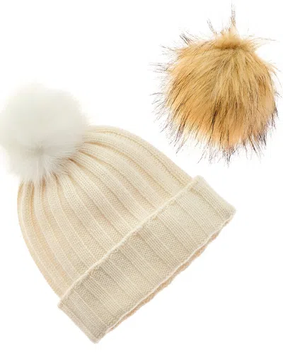 Hannah Rose Snap-top Pom Pom Cashmere Hat In Neutral