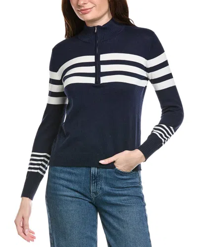 Hannah Rose Stripe 1/2-zip Cashmere-blend Pullover In Blue