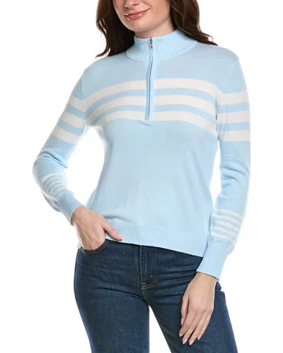 Hannah Rose Stripe 1/2-zip Cashmere-blend Pullover In Blue