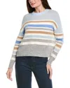 Hannah Rose Stripe Crewneck Wool & Angora-blend Sweater In Gray