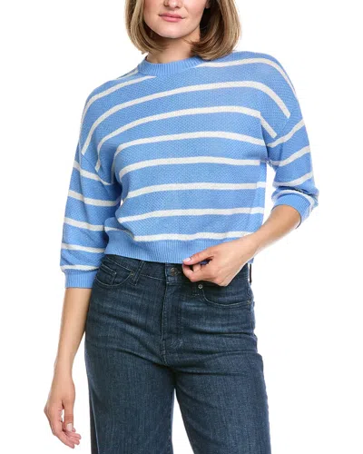 Hannah Rose Stripe Linen-blend Sweater In Blue