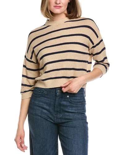 Hannah Rose Stripe Linen-blend Sweater In Neutral
