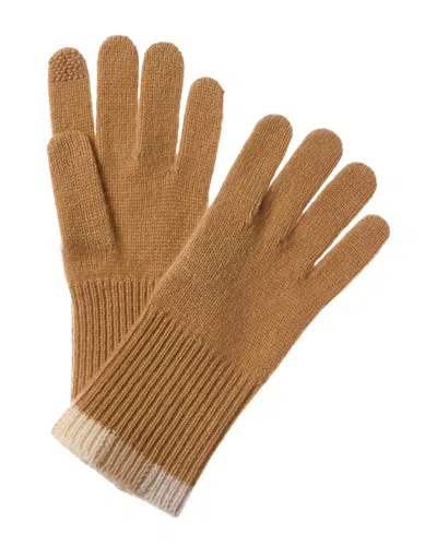 Hannah Rose Stripe Tipping Edge Ribbed Cashmere Gloves In Brown