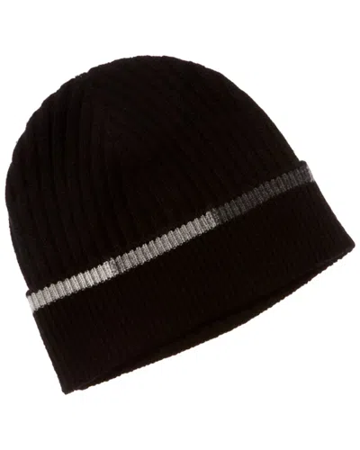 Hannah Rose Stripe Tipping Edge Ribbed Cashmere Hat In Black