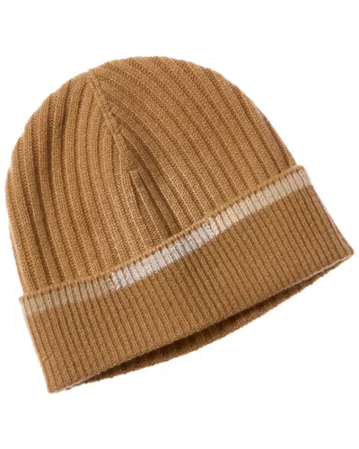 Hannah Rose Stripe Tipping Edge Ribbed Cashmere Hat In Brown