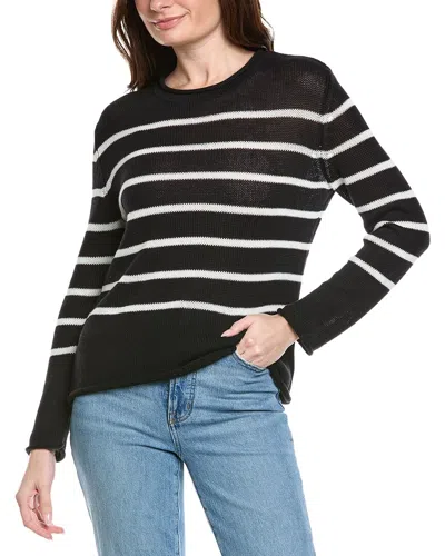 Hannah Rose Striped Cashmere-blend Sweater In Black