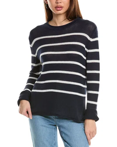 Hannah Rose Striped Cashmere-blend Sweater In Blue