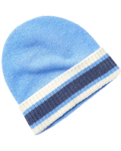 Hannah Rose Striped Rib Cuff Jersey Cashmere Hat In Blue