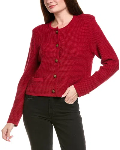 Hannah Rose Chunky Textured Button Cashmere-blend Cardigan In Red