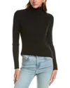 Hannah Rose Rib Ruffle Turtleneck Cashmere-blend Sweater In Black
