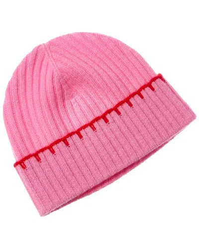 Hannah Rose Whipstitch Edge Ribbed Cashmere Hat In Pink
