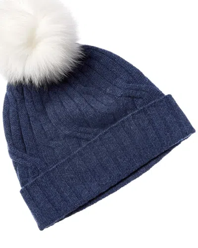 Hannah Rose Wide Cable Cashmere Hat In Blue