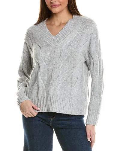 Hannah Rose Wide Cable V-neck Wool & Cashmere-blend Sweater In Grey